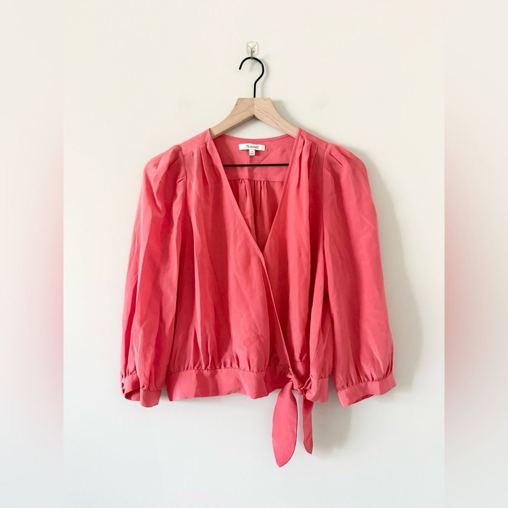 Madewell Silk Wrap Blouse in Watermelon Pink Size M